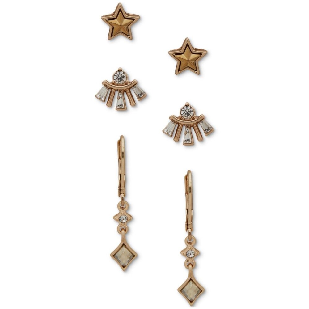 Lonna & Lilly Gold-Tone 3-Pc. Set Crystal Charm Earrings - White